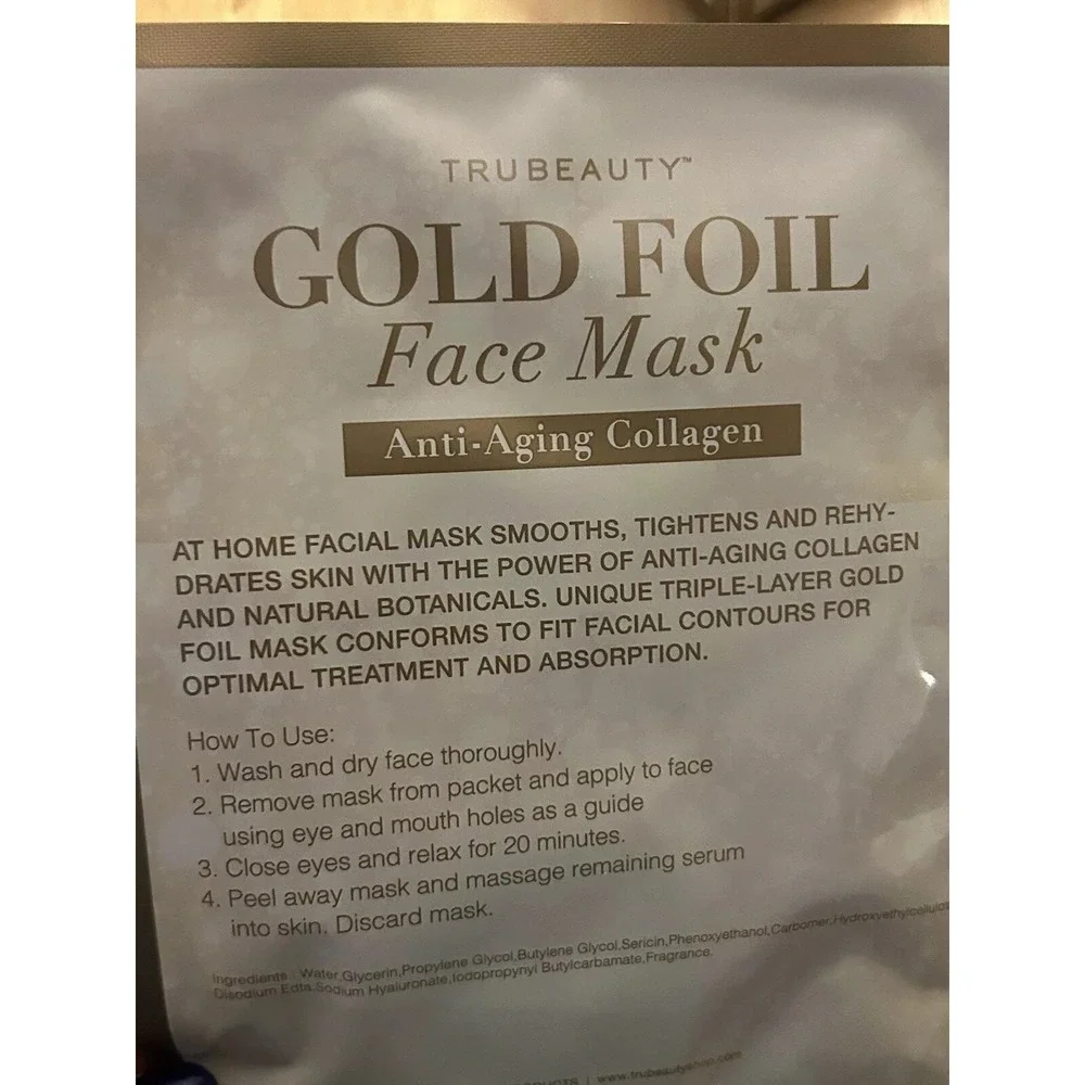 Tru Beauty Gold Foil Face Mask 5 Pack Anti Aging Collagen Triple Layer Gold Foil